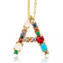 Hot Sale Luxury Rhinestone Rainbow Initial Letter Pendant Necklace 2020